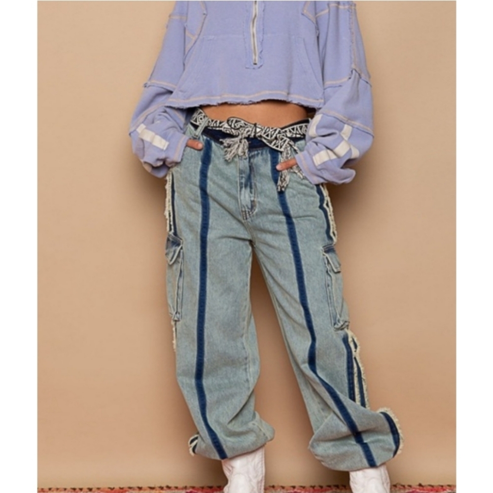 POL Blue and Tan Striped Pants